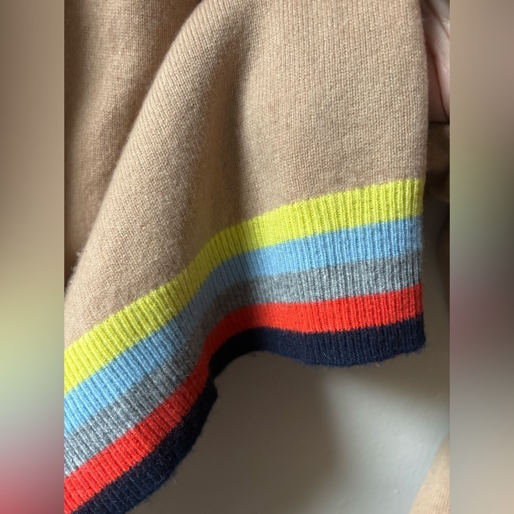 J. Society Cashmere Crew Neck Tan Sweater with Colorful Stripes - Picture 5 of 6